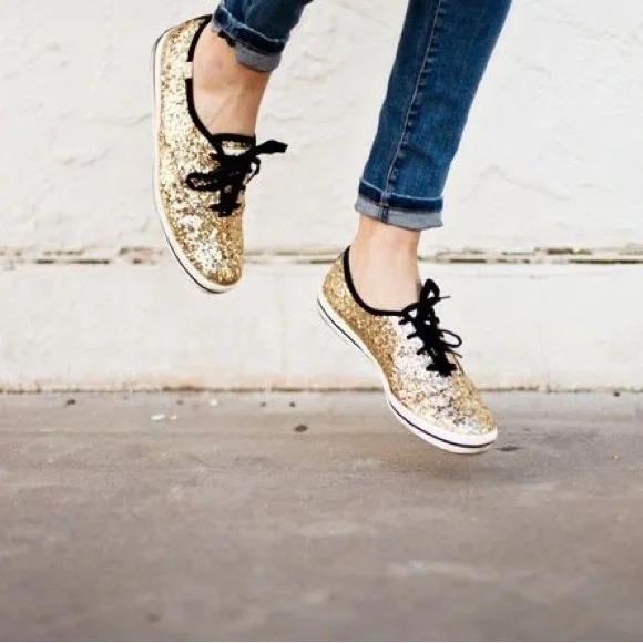 Kate Spade NY Keds Glitter Gold Sneakers, 7.5 - Picture 2 of 16